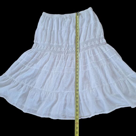 Kim Rogers Boho Skirt Prairie White Tier Skirt Crochet Eyelets Lined Pull On PL - Picture 11 of 14